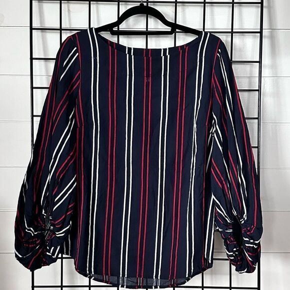 CAbi Tops - CAbi Striped Crew‎ Neck Balloon Sleeve Blouse Womens M Blue Red White USA Flag